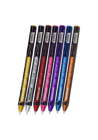 Simli Tükenmez Kalem 7 Renk Pensan Jely Simli Pilot Kalem Ergonomik Tutuş Yumuşak Yazım Siyah Defter Renkli Kalem Altın