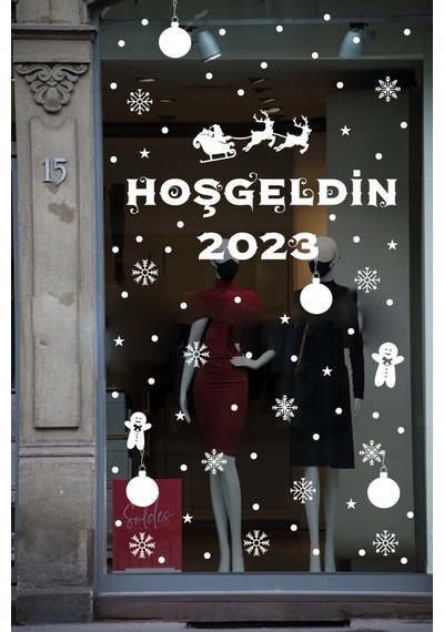 Hoşgeldin 2023 Yılbaşı Happy New Year Özel Yeni Sticker Çıkartma Süsü Özel Yeni Yıl Parti Cam Noel Ağacı Kar Tanesi