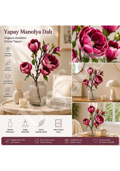 Yapay Manolya Buketi 90 Cm Fuşya