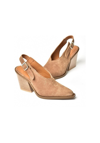 Fox Shoes U654304102 Vizon Hakiki Deri Süet Western Topuklu Ayakkabı vizon