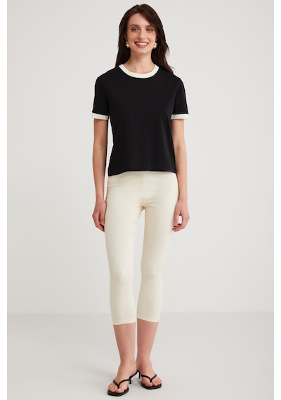 Ethıquet Ashley Kadın %100 Organik Pamuk Biyeli Regular Fit Normal Kalıp Bisiklet Yaka Ekru T-shirt Siyah