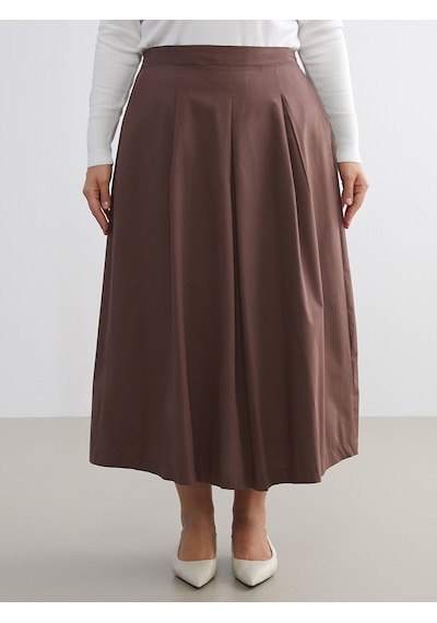 Lcwaıkıkı Classic Kahverengi Beli Lastikli Poplin Pileli Etek