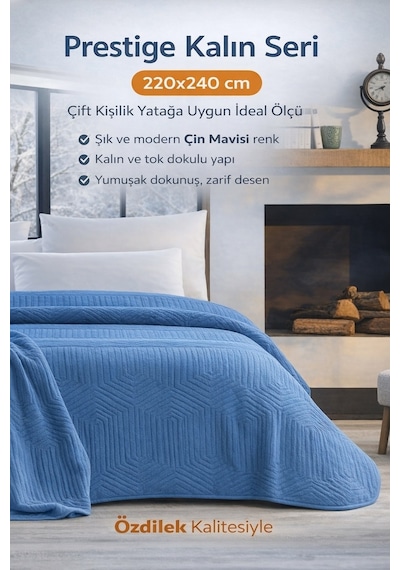 Özdilek Prestige Çift Kişilik Battaniye 220x240 -çin Mavisi Yeni Mavi