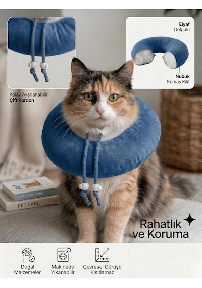 Elizabeth Yakalık Yumuşak Ayarlanabilir Kedi Köpek Koruyucu Boyunluk, Mavi, M Beden