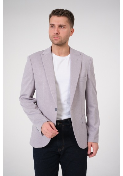 Bonesti Erkek Slim Fit Blazer Ceket Gri Gri Beyaz Noktalı