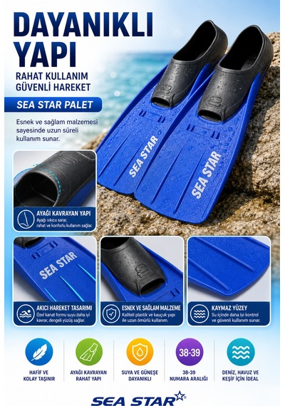 Mavi Siyah Deniz Havuz Paleti 38-39 Kaymaz Rahat Yüzme Paleti Plaj Havuz Kullanım