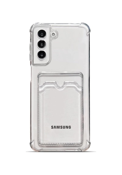 Samsung Galaxy Uyumlu S21 Plus Kapak Kamera Korumalı Kartlıklı Darbe Emici Özellikli Şeffaf Silikon Kılıf Şeffaf