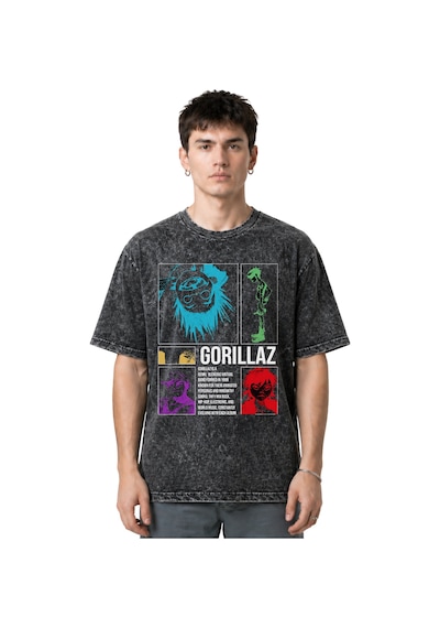 Gorillaz Rock Metal Müzik Grubu Ön Baskılı Unisex Oversize Eskitm Siyah