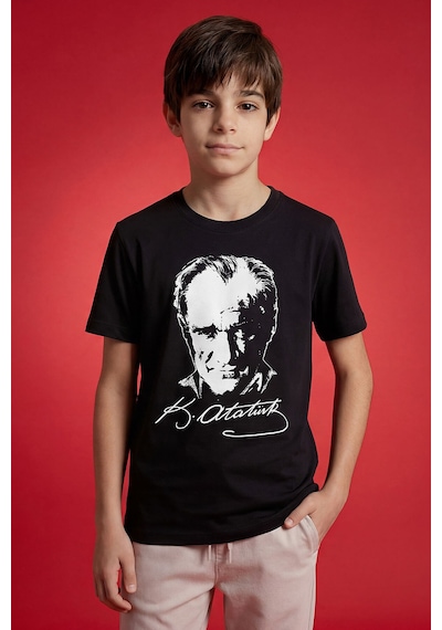 Tommy Life Siyah Atatürk Baskılı Unisex T-shirt - 11332