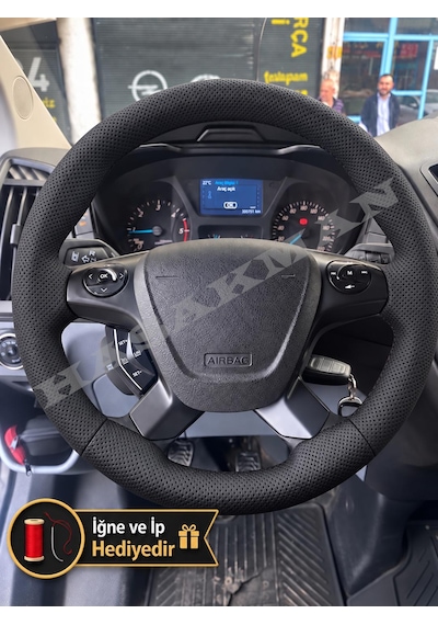 Ford Transit Dikme Direksiyon Kılıfı Premium Komple Delikli Deri Siyah Dikiş 2014+