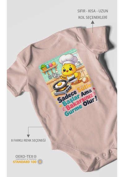 Morivokids Sadece Sütle Başlar Yazılı Kısa Kollu Bebek Body %100 Pamuk Pastel Pembe