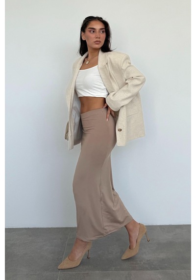 Bej Keten Blazer Kadın Ceket Mg2443 Bej