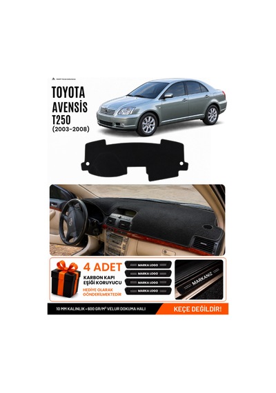 Toyota Avensis Ekranlı T250 2003-2008 Uyumlu Torpido Örtüsü, Torpido Kılıfı - Siyah - To003