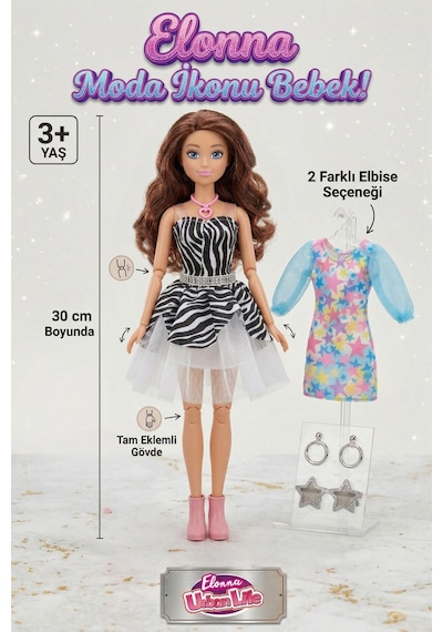 Elonna Urban Life Tam Eklemli Oyuncak Bebek 30 Cm - 2 Farklı Kıyafetli Ve Aksesuarlı Moda İkonu L