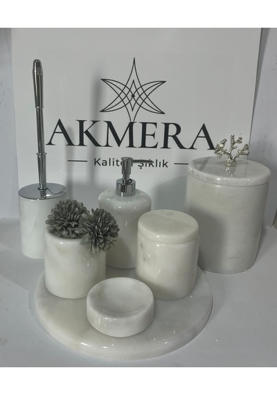 Akmera Elite 7 Parça %100 Gerçek Mermer Banyo Seti Beyaz