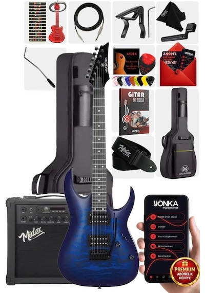 Maxword Grade-25amp Blue Rosewood Yüksek Kalite Floyde Rose 25w Amfili Elektro Gitar