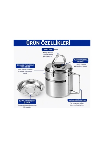 Paslanmaz Çelik Kamp Tenceresi Seti Açık Hava Ve Piknik İçin Pratik Çözüm Gümüş