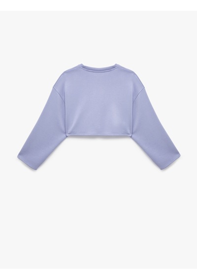 Koton Uzun Kollu Bisiklet Yaka Spor Crop Sweatshirt Lila 7wak10184nk