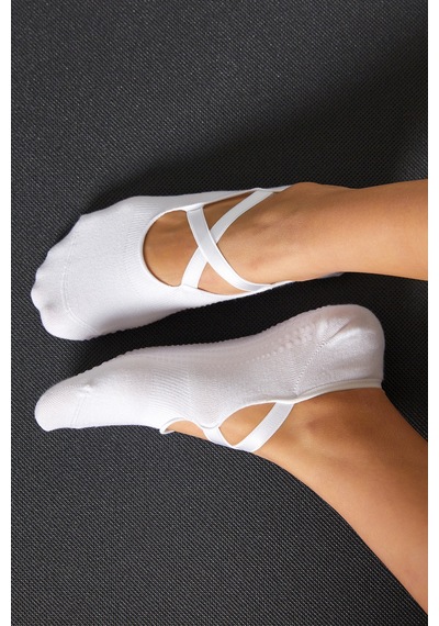 Bamboo Star Bambu Kadın Beyaz Kaydırmaz Taban Silikon Baskı Pilates Yoga Fitness Dans Aktivite Babet Çorabı 2'li