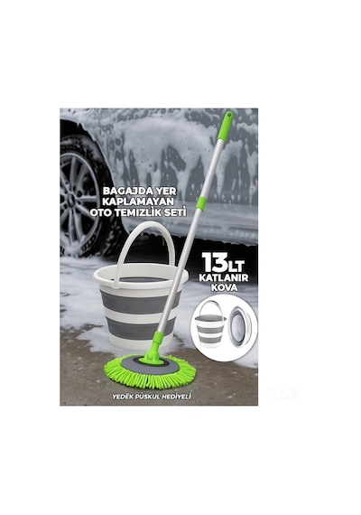 2li Oto Set Çizmez Oto Mop Ve 13 Lt Katlanır Kova Bagajda Yer Kaplamaz