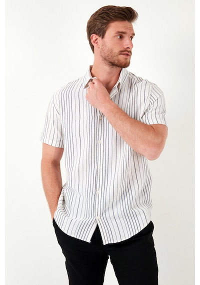 Buratti Çizgili Pamuklu Slim Fit Kısa Kollu Erkek Gömlek Cf23S116097 Beyaz-Siyah