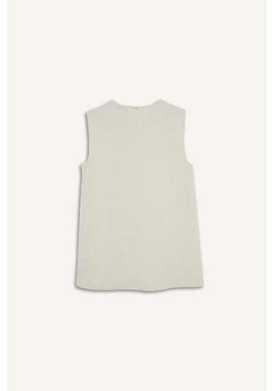 Defacto Regular Fit Bisiklet Yaka Basic Düz Keten Karışımlı Kolsuz Tunik D2953ax25smer42 Ekru