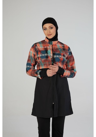 Estiva 26976 Siyah Urban Wave Tam Kapalı Croplu Pantolonlu Tesettür Mayo