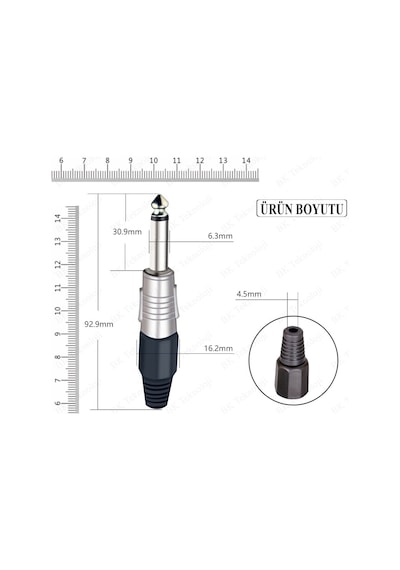 6.35mm Mono Erkek Fiş Lehim Tipi Çivi Jack Konnektörü