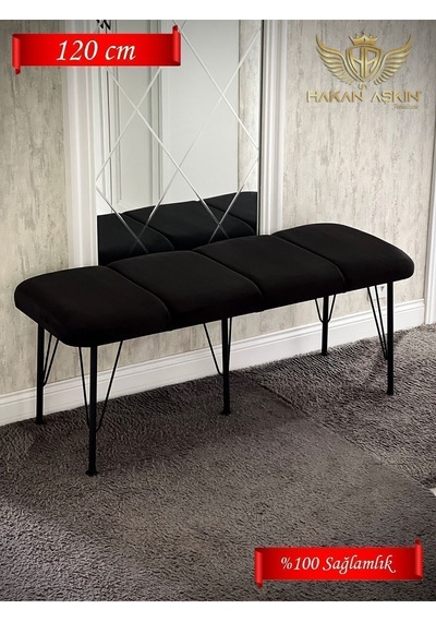 By Hakan Aşkın Metal Ayaklı 120 Cm %100 Mdf Babyface Puf & Bench Tekli 2024 7 Cm Sünger Extralı Siyah Babyface