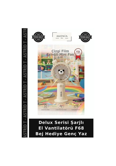 Delux Serisi Şarjlı El Vantilatörü F68 Bej Hediye Genç Yaz