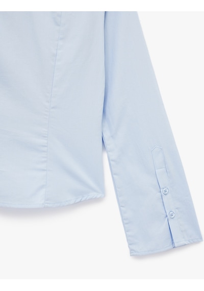 Koton Pamuklu Uzun Kollu Slim Fit Düğmeli Klasik Yaka Gömlek Mavi 6wal60067ıw Mavi