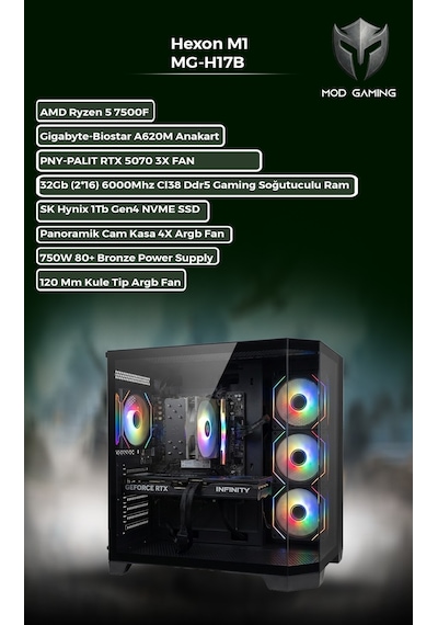 Mod Gaming Hexon MG-H17B R5-7500F 32 GB 1 TB SSD RTX5070 Free Dos Masaüstü Oyuncu Bilgisayarı