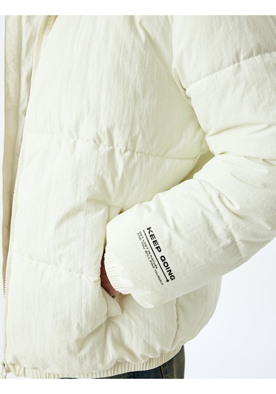 Koton Şişme Mont Fermuarlı Slogan Baskılı Beyaz 5wam20097hw Beyaz