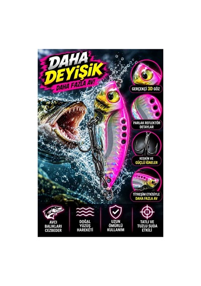 Titreşimli At Çek Yemi Parlak Pembe Gümüş Renkli Reflektör Gövdeli 3d Gözlü Keskin Üçlü Iğneli