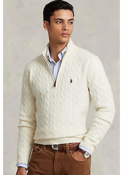 Polo Ralph Lauren Örme Kazak Erkek Yarım Fermuarlı Beyaz