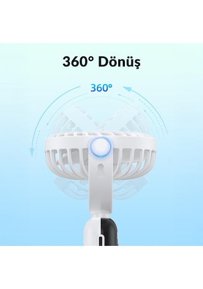 Warmco K70 Taşınabilir Şarjlı El Vantilatörü 2400mah 360 Döner Başlıklı Ve Standlı Dijital Ekranlı Soğutucu Fan Beyaz