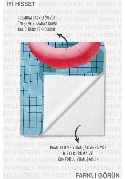 Marine Modern Mikrofiber Plaj Havlusu - Mavi Pembe Geometrik Havuz Deniz Hızlı Kuruyan Havlu Çiy İncir