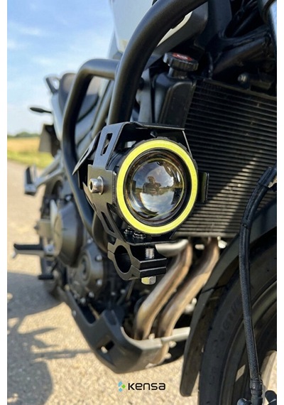 U7 Motosiklet Sis Farı Mercekli, Büyük Kafesli, Sarı Angel Işıklı Led -