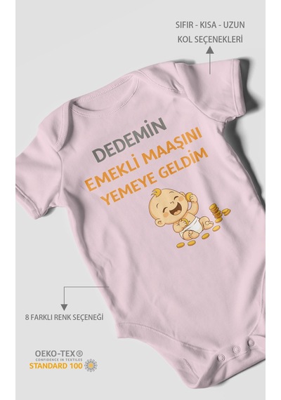 Morivokids Dedemden Kısa Kollu Bebek Body %100 Pamuk Bebe Pembe