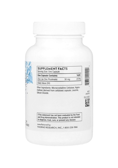 Thorne, Çinko Pikolinat, 30 Mg, 180 Bitkisel Kapsül