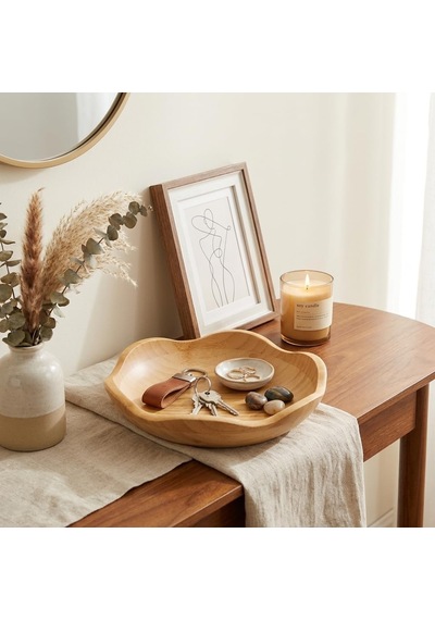 Dekoratif Bambu Kase 20 Cm Ve 25 Cm Ölçü Seçenekli, Dalgalı Kenarlı Sunum Kasesi, Çerezlik, Kuruyemiş, Kuru Meyv