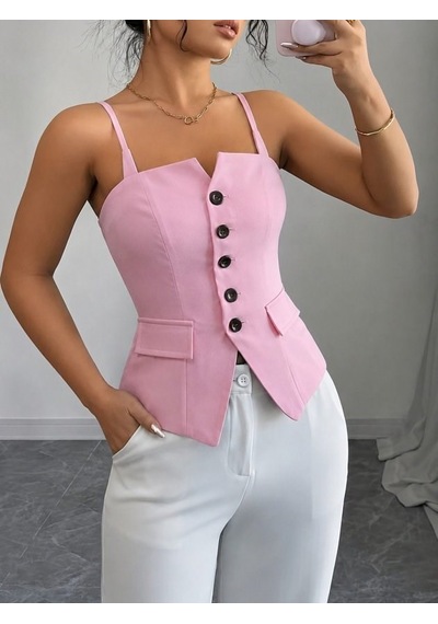 Mareandpanda Kadın Askılı Önü Düğmeli Atlas Bluz Pembe