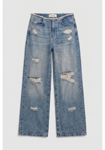 it's basic Kadın Kot Rengi 12s6-32 Straight Fit Yırtık Detaylı Tasarım Denim Jean Mavi