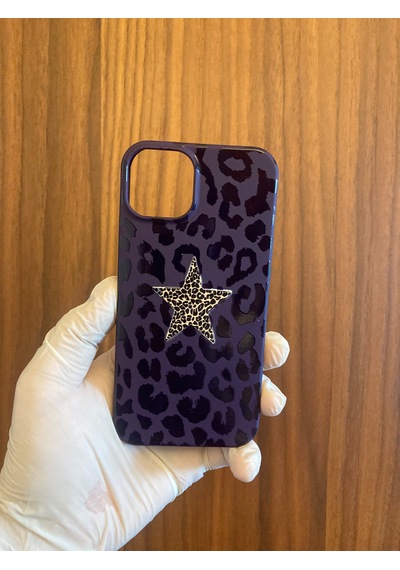 Apple iPhone Uyumlu 13/14 Leopar Baskılı İçi Kadife Silikon Telefon Kılıfı mor