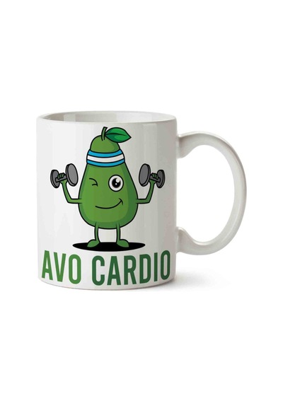 Avakardıo Avokado Spor Yapan Avakado Porselen Kupa Bardak Beyaz