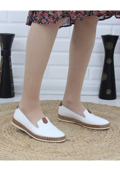 Nesil Shoes Syg P01 Beyaz Hakiki Deri Kadın Ayakkabı-beyaz Beyaz