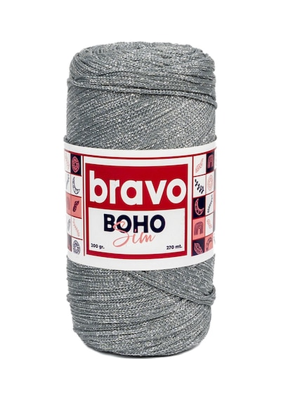 Boho Simli Polyester Makrome İplik 200 Gr 270 Metre Renk Kodu: 64 Gri