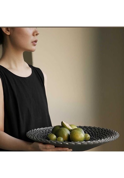 Meyve Kasesi Reçine Meyve Kasesi Mutfak Tezgahı İçin, Yaratıcı Oyma Meyve Kasesi, Yuvarlak Siyah Meyve Tabağı, Dekoratif Meyve Tabağı Masa Orta Parça Meyve Sepeti