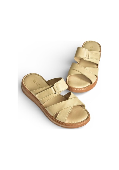 Fox Shoes Y555532503 Bej Hakiki Deri Kadın Terlik Bej