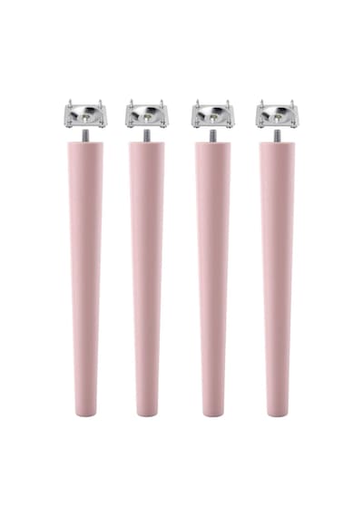 4 Adet Ahşap Ayak 50 Cm Açık Pembe M8 Civatalı Bağlantı Aparatlı Mobilya Tabure Sehpa Masa Destek Ayağı Pembe